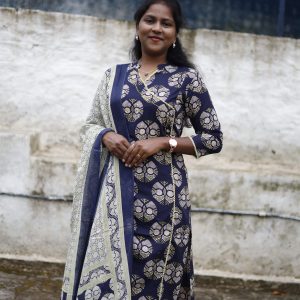 Navy Blue & Cream Cotton 3pc Set