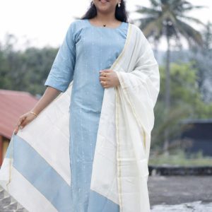 Powder Blue With Ivory Raw Silk 3pc Set