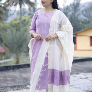 Soft Lavender With Ivory Raw Silk 3pc Set