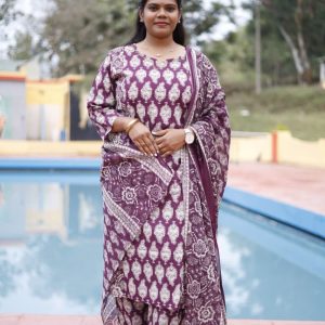 Deep Plum Purple With Ivory Prints