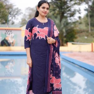 Royal Elephent Navy Blue Cotton 3pc Set