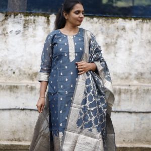 Steel Blue Silver Zari 3pc Set