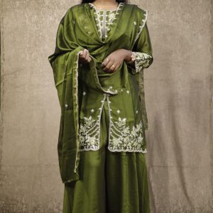 Olive Elegence Ebrroidered Sharara Set