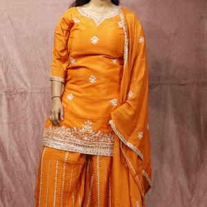 Bright Marigold Orange Sharara Set With Palzzo Pant
