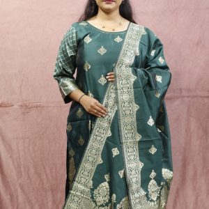 Deep Emerald Green With Golden Zari 3pc Set