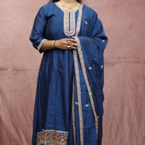 Indigo Blue Anarkali 3pc Set