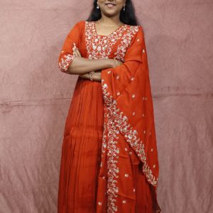 Scarlet Grace Orange Anarkali Set