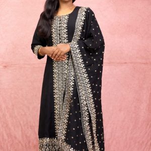 Black Embroidered Anarkali Set