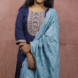 Navy Blue With Teal Dupatta 3pc Set