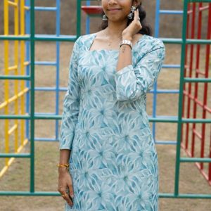 Aqua Bloom Straight Kurti