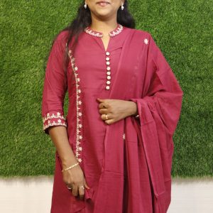 Maroon Embroidered Kurti Set